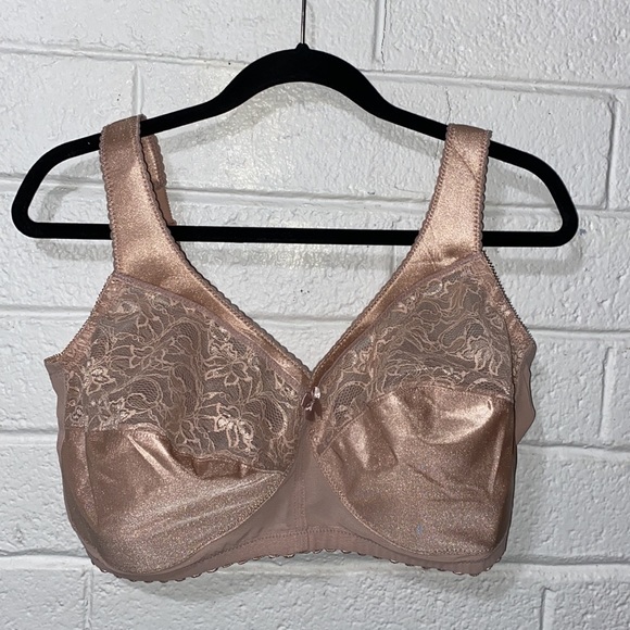 New Glamorise Magic Lift No Wire Satin Cafe Beige Cotton Bra Size 42F NWOT blush - Picture 12 of 12